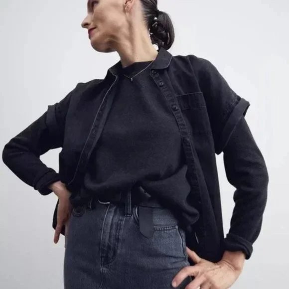 Madewell Sweaters - Madewell (Re)sourced Plush Mockneck Back-Button Top Sweater Charcoal Gray M $88